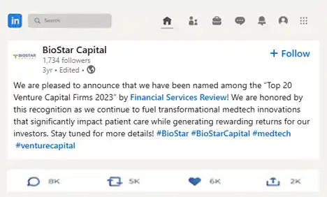 BioStar Capital recognition